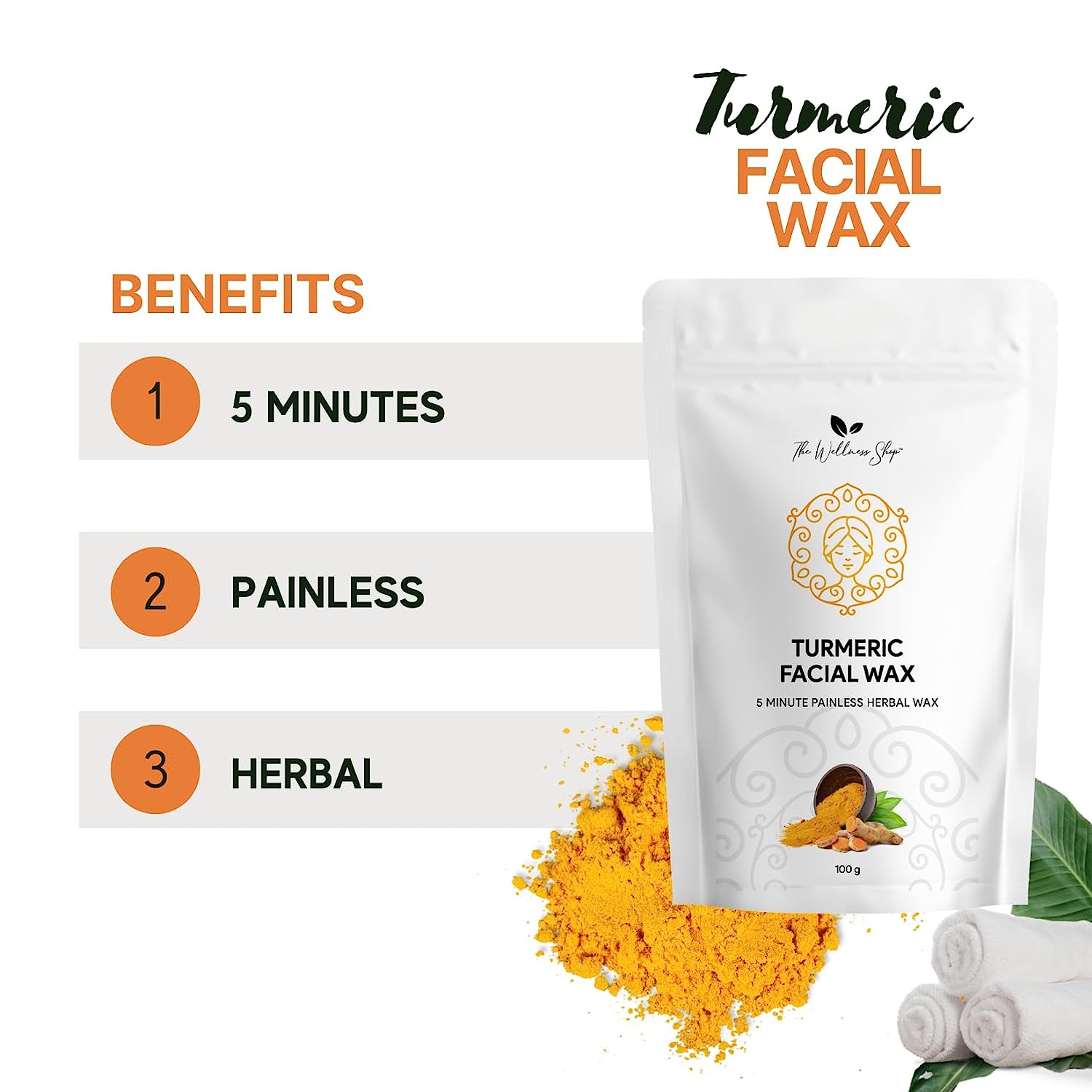 Hey Beauty™ TURMERIC FACIAL WAX - 5 MINUTE PAINLESS HERBAL WAX POWDER (100g)