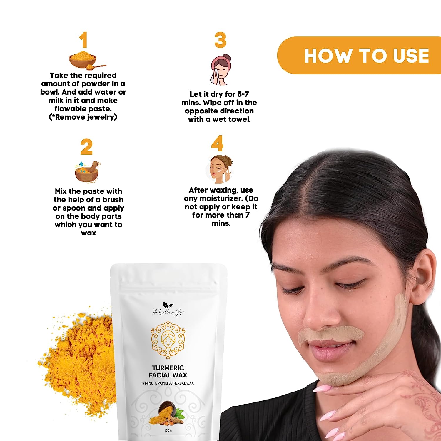 Hey Beauty™ TURMERIC FACIAL WAX - 5 MINUTE PAINLESS HERBAL WAX POWDER (100g)